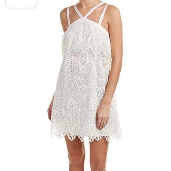 Likely Abergreen White Eyelet Mini Dress Size 8 - Picture 1 of 16